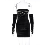 Personality Tube Top Pearl Collage Sweet and Spicy Sexy Short Sleeve Dress