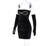Personality Tube Top Pearl Collage Sweet and Spicy Sexy Short Sleeve Dress