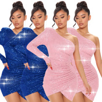 Sequin One Shoulder Slim Fit Sexy Dress
