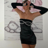 Personality Tube Top Pearl Collage Sweet and Spicy Sexy Short Sleeve Dress