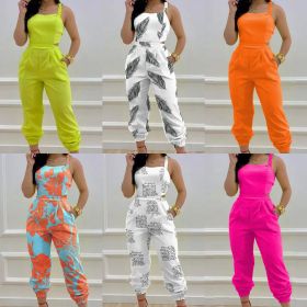 suspender open-back bow print high-waisted jumpsuit