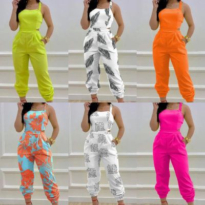 suspender open-back bow print high-waisted jumpsuit