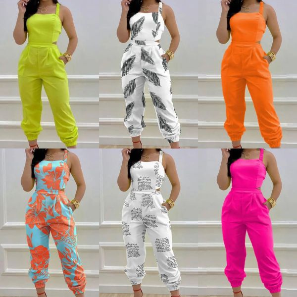 suspender open-back bow print high-waisted jumpsuit