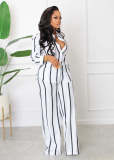 Striped Print Long Sleeve Shirt Trousers Two-Piece Set