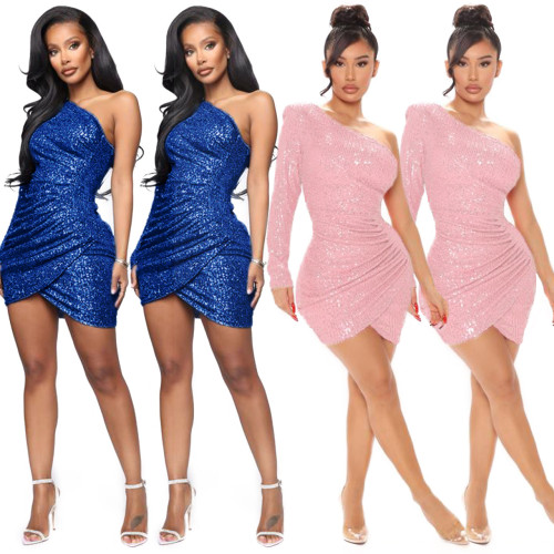 Sequin One Shoulder Slim Fit Sexy Dress