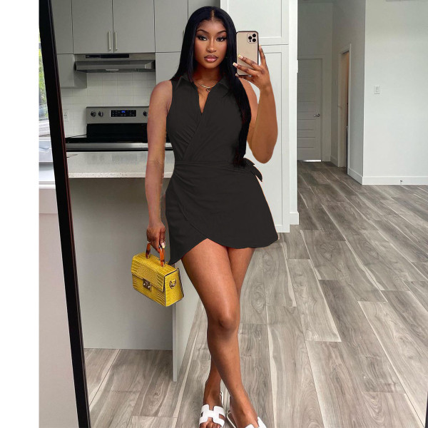 Sleeveless Solid Color Tie Sexy Dress
