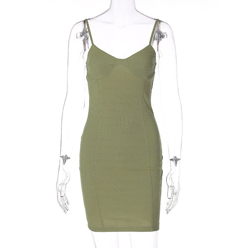 Temperament fashion solid color wrap chest slim fit hip suspender dress