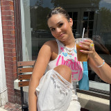 Alphabet Graffiti Tank Top Women's Sexy Crew Neck Colorful Print Bodysuit