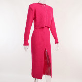 Shoulder padded cardigan front and back two-piece wool knitted skirt suit knitted comfortable casual women's clothing