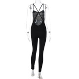 Women's Fashion Sports Slim Cross Strap Solid Color Versatile Jumpsuit