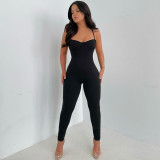 Women's Fashion Sports Slim Cross Strap Solid Color Versatile Jumpsuit