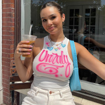 Alphabet Graffiti Tank Top Women's Sexy Crew Neck Colorful Print Bodysuit