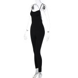 Women's Fashion Sports Slim Cross Strap Solid Color Versatile Jumpsuit