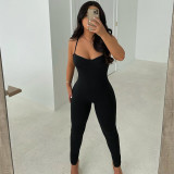 Women's Fashion Sports Slim Cross Strap Solid Color Versatile Jumpsuit