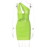 Women's Solid Color One Shoulder Hollow Out Sexy Wrap Pleated Skirt