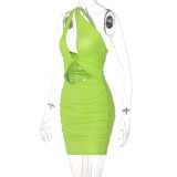 Women's Solid Color One Shoulder Hollow Out Sexy Wrap Pleated Skirt