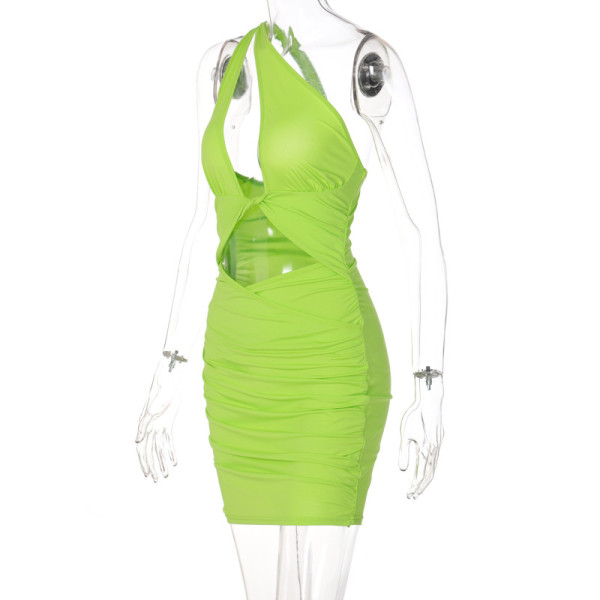 Women's Solid Color One Shoulder Hollow Out Sexy Wrap Pleated Skirt