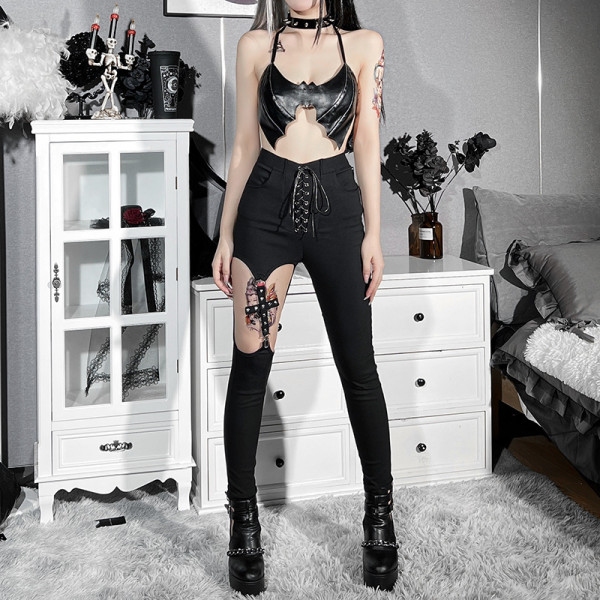 Hollow cross sexy skinny trousers
