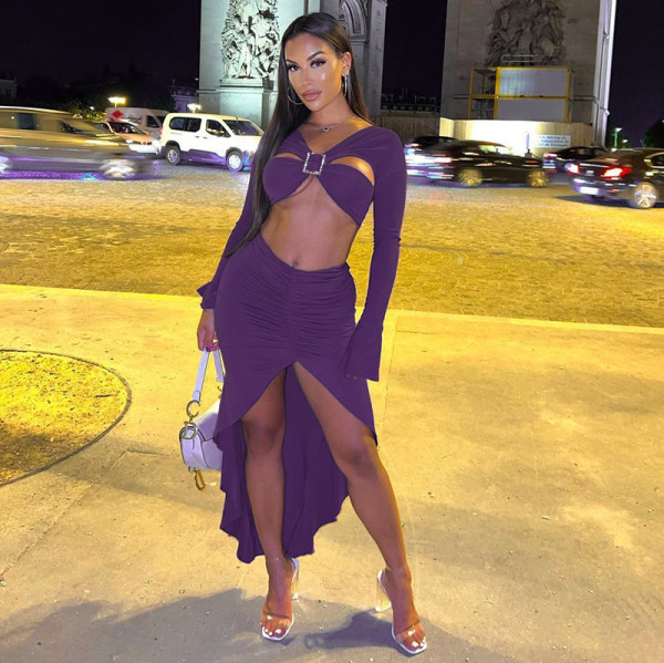 Women's Patchwork Tie Backless Slit Smocked Skirt Set