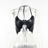 Dark Women's Top Sexy Bat Leather Halter Strap Top