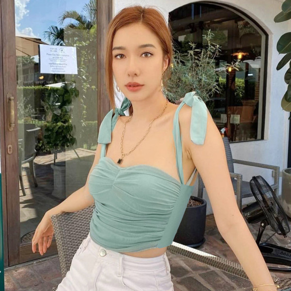 Camisole Commuter Low Neck Sexy Mesh Gathered Lace-Up Tank Top