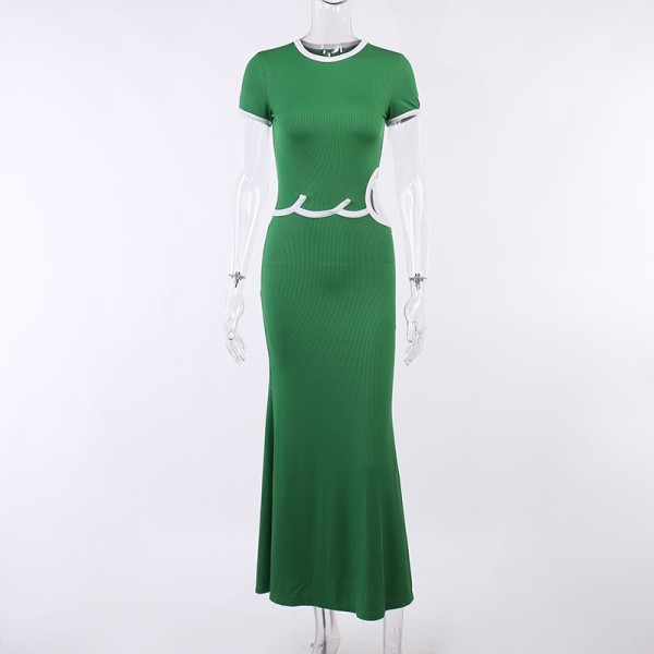 Women's Color Contrast Sexy Patchwork Cutout Open Waist Dress
