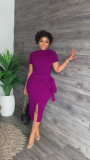 Fashion One-Line Neck Short-Sleeve Top Two-Piece Mid Skirt Set