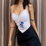 Pet print suspenders women's body fitting stitching crop top