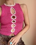 Hooked Cutout Knit Tank Top Sleeveless T-Shirt