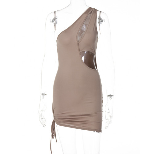 Fashion Sexy One Shoulder Cutout Slim Fit Lace Up Dress