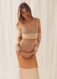 Off-the-shoulder cut-out beach long-sleeve knitted striped dress