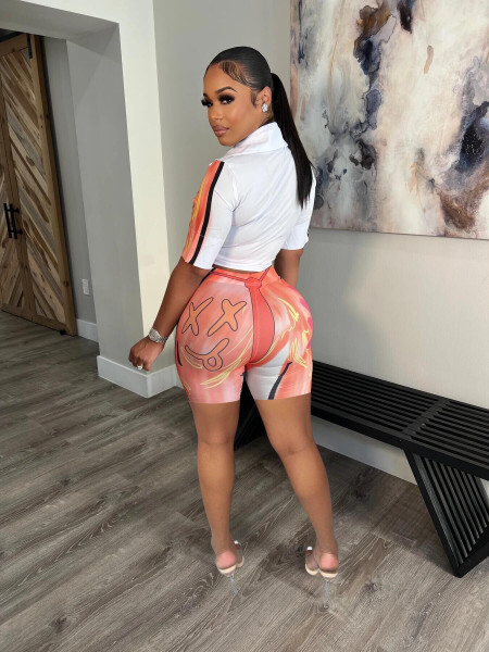 Fashion Casual Print Set Short Sleeve Shorts Two Piece Set