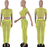 Grid Sexy Cutout T-Shirt One-Step Skirt Two-Piece Set