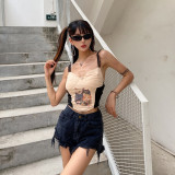 Pet print suspenders women's body fitting stitching crop top