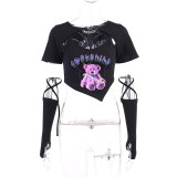 Personality Irregular Cropped Navel Bear Print Short Sleeve Women's T-Shirt