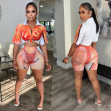 Fashion Casual Print Set Short Sleeve Shorts Two Piece Set