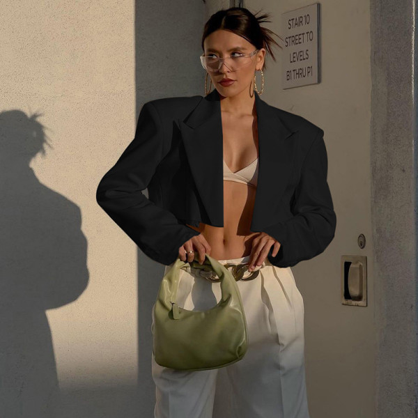Short black shoulder pad blazer fashion casual temperament commuter suit