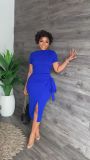 Fashion One-Line Neck Short-Sleeve Top Two-Piece Mid Skirt Set