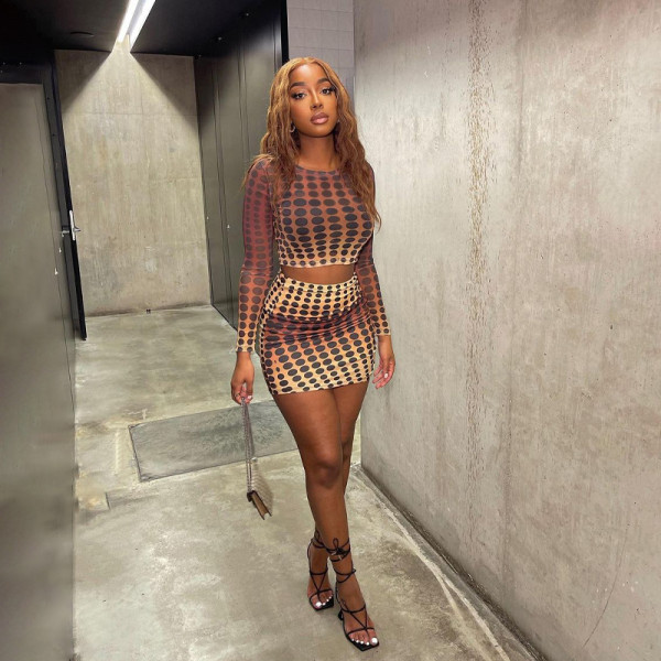 Fashion Printed Long Sleeve Hip Skirt Suit