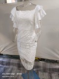 Pullover midi skirt temperament commuter high waist lace slit solid color one word collar white dress