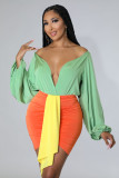 Fashion sexy color matching one piece hakama suit two piece set