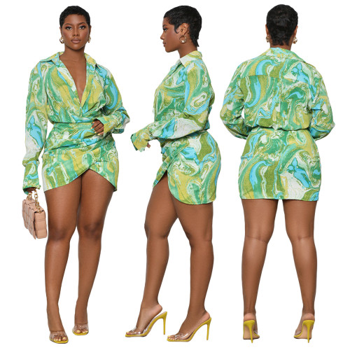 Fashion Sexy Print Flare Sleeve Dress