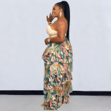 Fashion Print Wavy Ruffle Skirt