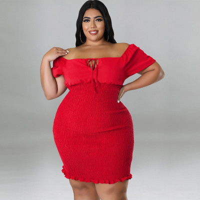 plus size women's one word neck package hip dress