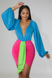 Fashion sexy color matching one piece hakama suit two piece set