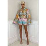 Fashion printed women's long-sleeved small suit shorts suit comfortable autumn suit YY5301