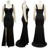Tube top suspender long skirt European and beautiful women's dress with slit bag hip skirt