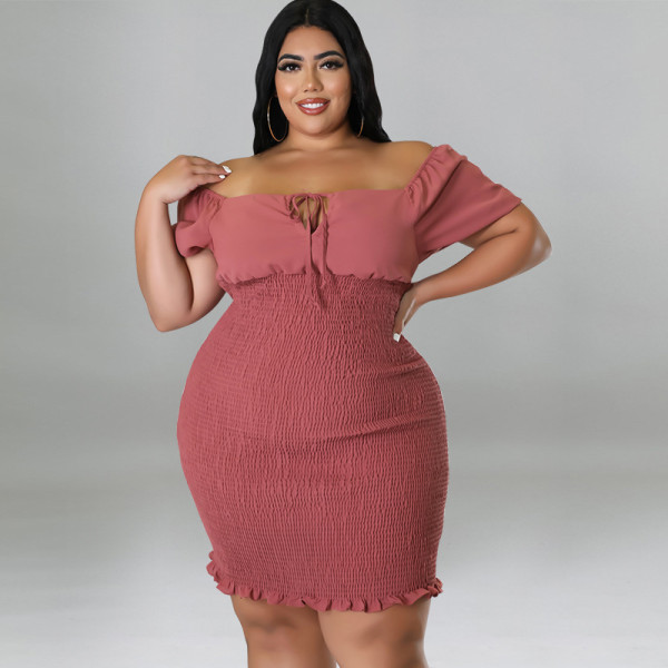 plus size women's one word neck package hip dress
