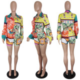 Fashion printed women's long-sleeved small suit shorts suit comfortable autumn suit YY5301