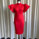 Stand-up collar solid color tight-fitting hip professional dress